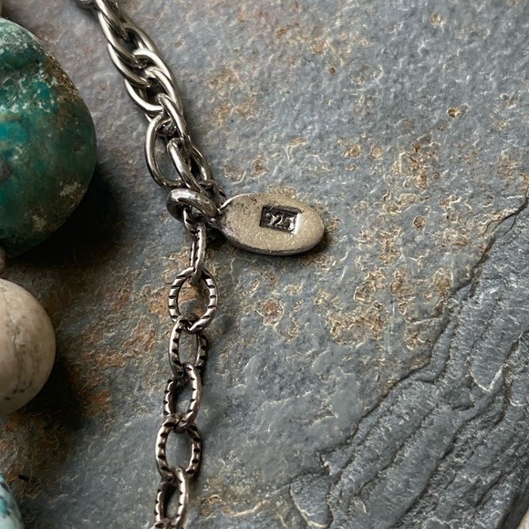 Rustic beauty river rock necklace .925 silver beaded green tan silver accents - Picture 7 of 8